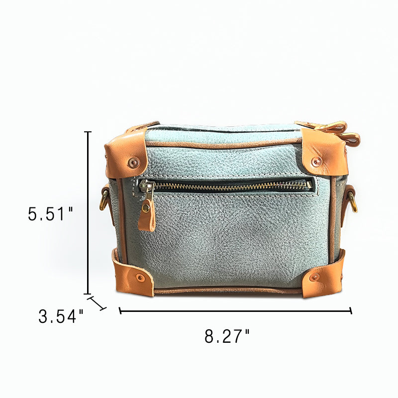 Mini Trunk Bag Veg Tan Leather Box Crossbody with Corner Guards in 3 Colors