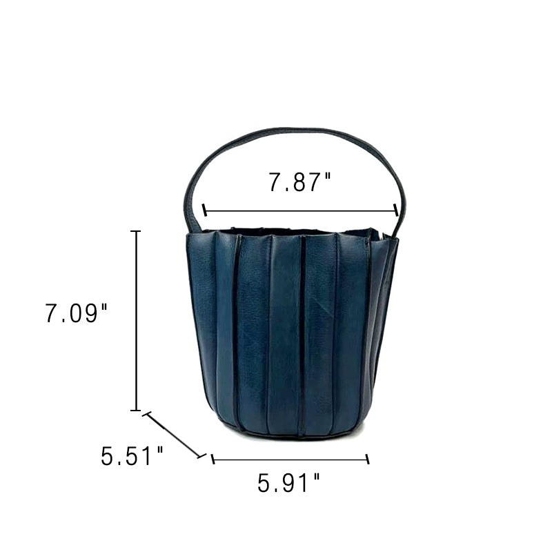 Vegetable Tanned Leather Bucket Bag for Women Vertical Panel Crossbody Shoulder Bag