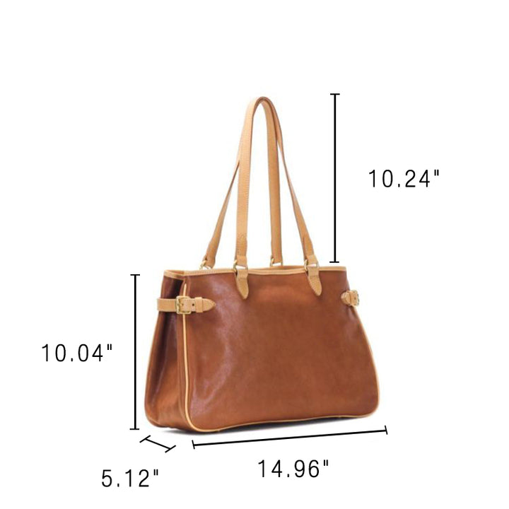 Vegetable Tanned Leather Tote Bag for Women Handcrafted Two Tone Shoulder Bag