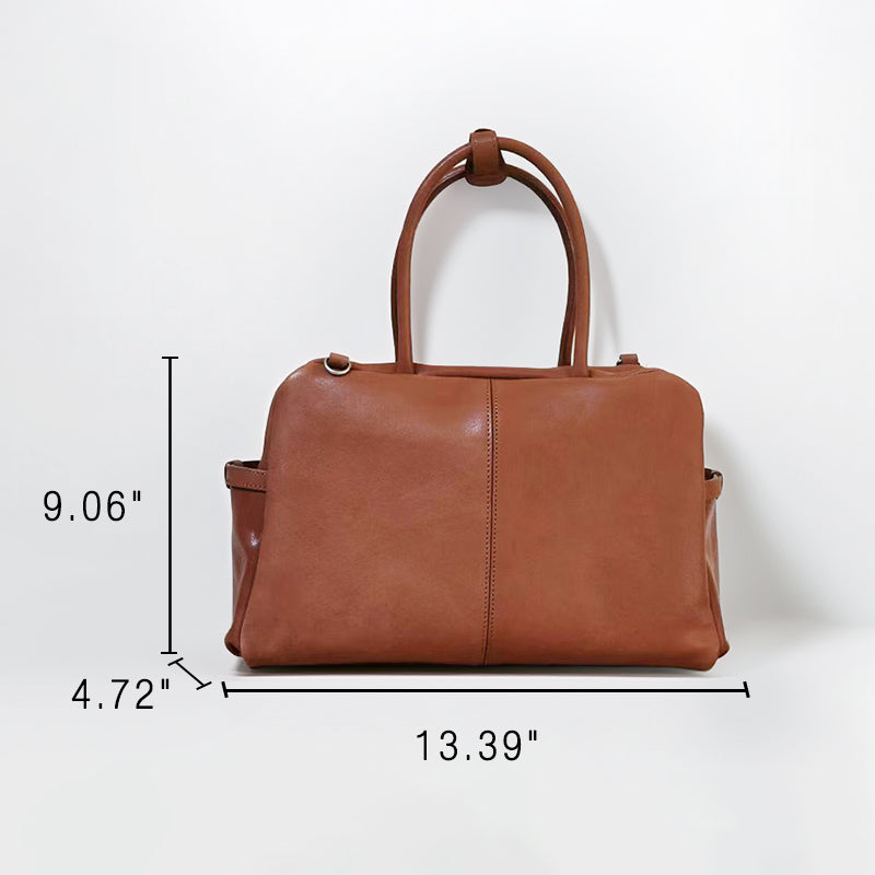 Leather Boston Bag for Women Handcrafted Vegetable Tanned Shoulder Tote Handbag