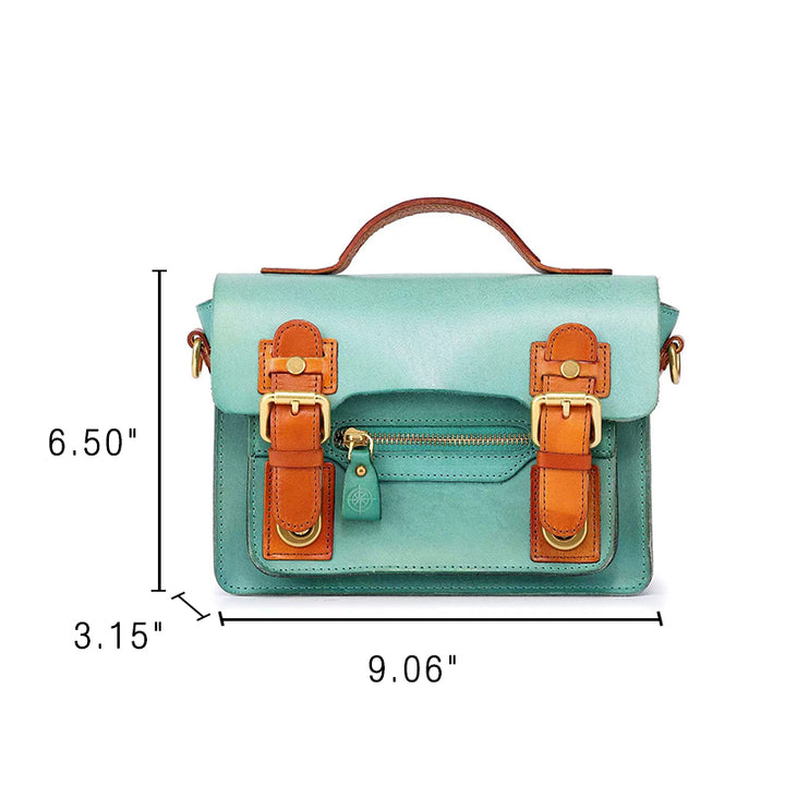 Leather Satchel Bag for Women Handcrafted Cambridge Style Crossbody with Contrast Trim