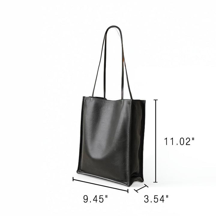 Soft Sheepskin Leather Tote Bag for Women Minimalist Lightweight Shoulder Bag in Black