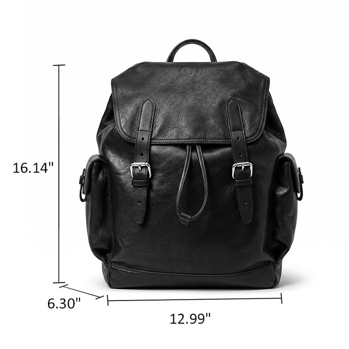 Vegetable Tanned Leather Drawstring Backpack Large Flap Rucksack for Women &amp; Men