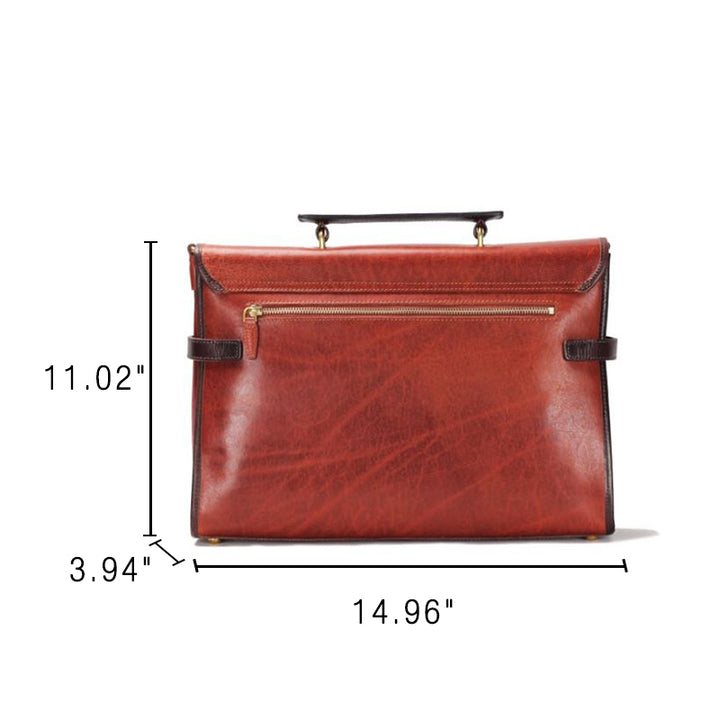 Vegetable Tanned Leather Briefcase for Women Men Vintage 14 Inch Laptop Work Bag
