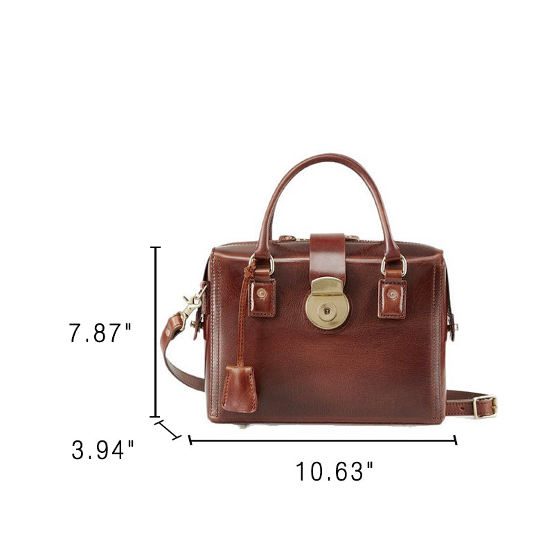 Vegetable Tanned Leather Doctor Bag Vintage Frame Crossbody Bag for Women