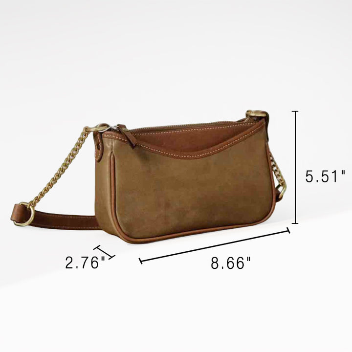 Vegetable Tanned Leather Baguette Bag Two-Tone Underarm Shoulder Purse for Women