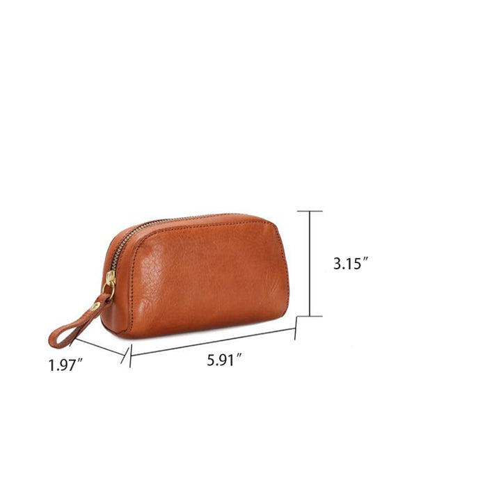 Leather Clutch Bag with Wrist Strap Vegetable Tanned Zip Pouch for Women