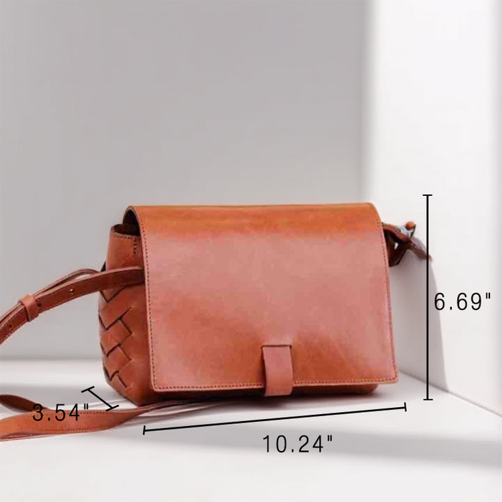 Woven Leather Crossbody Bag Small Square Braided Shoulder Purse for Women