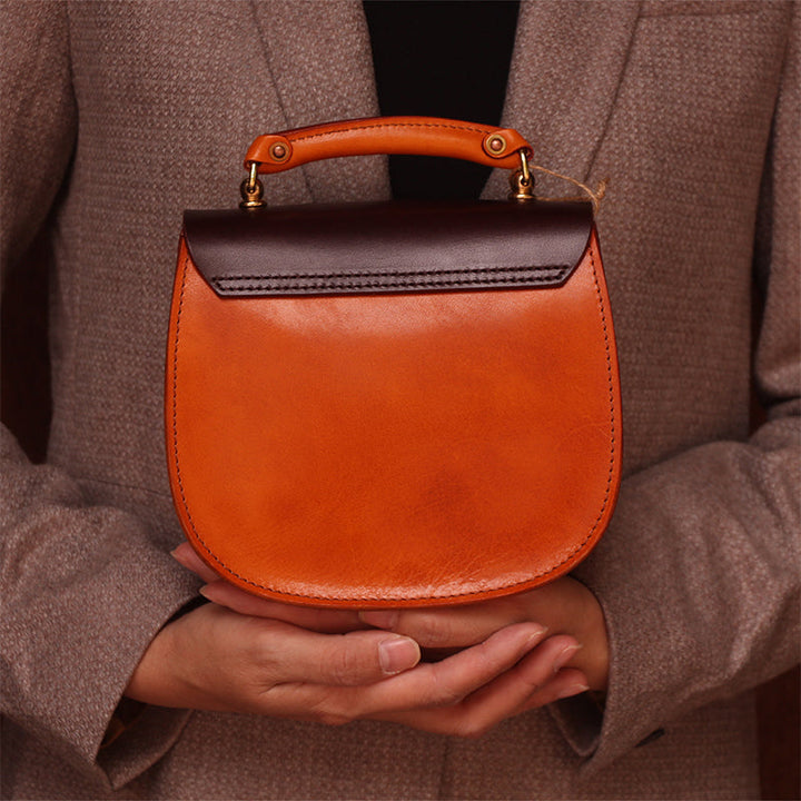 Handmade Full-Grain Leather Crossbody &amp; Top Handle Bag Classic Everyday Satchel in Black/Dark Brown