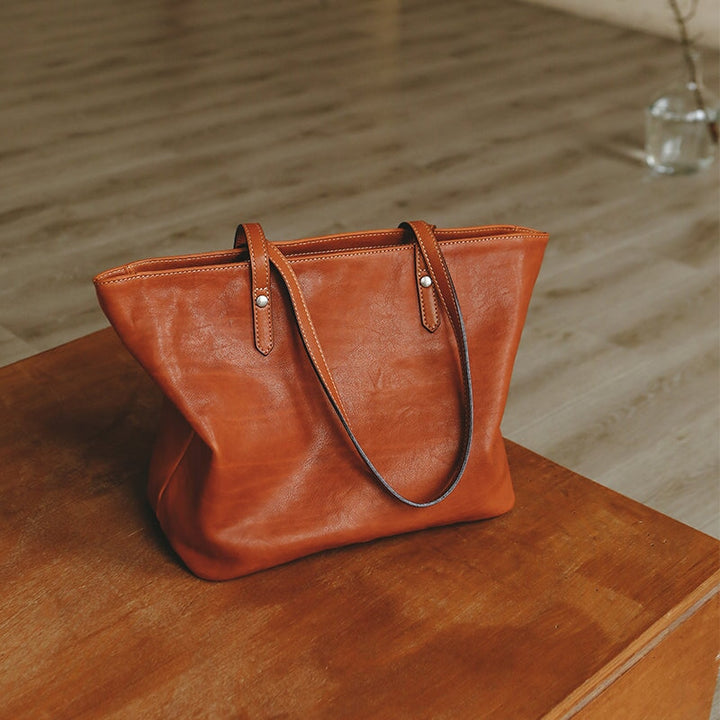 Sac à main cabas rétro en cuir de vachette grande capacité pour femme