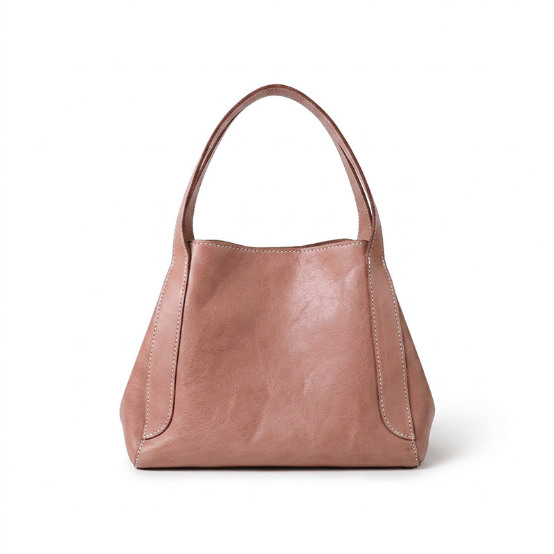 Small Vegetable-Tanned Leather Bucket Bag Magnetic Closure Crossbody Handbag for Women