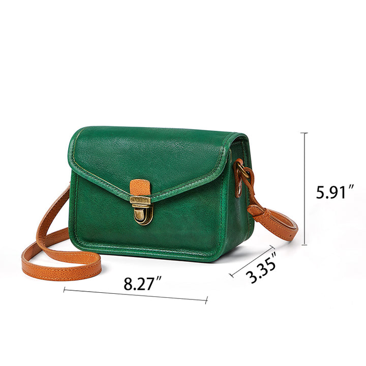 Sac bandoulière carré rétro en cuir de vachette