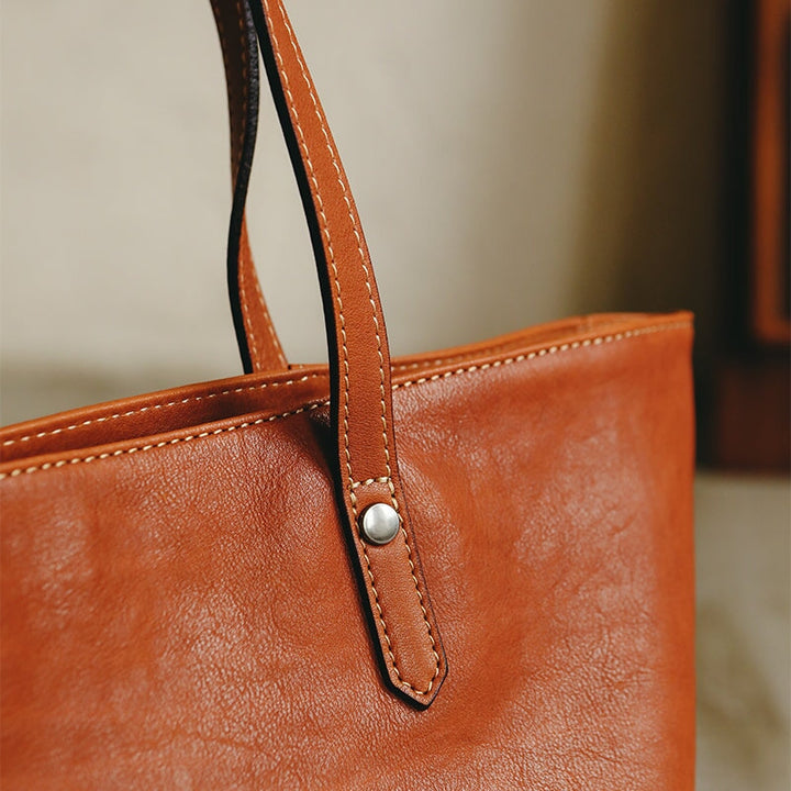 Sac à main cabas rétro en cuir de vachette grande capacité pour femme