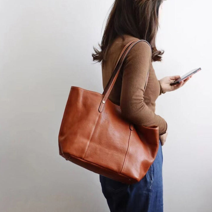 Sac à main cabas rétro en cuir de vachette grande capacité pour femme