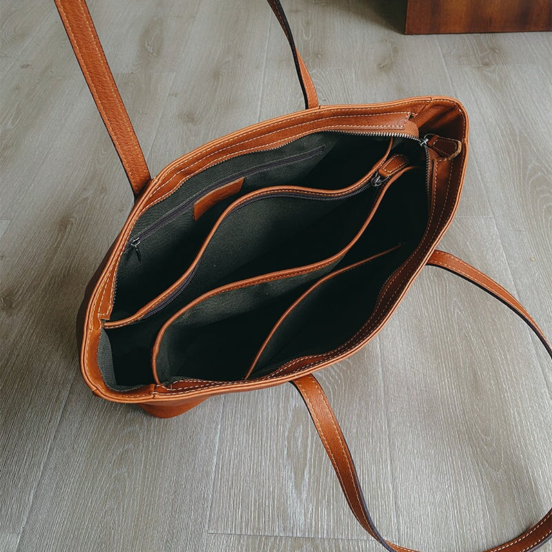 Sac à main cabas rétro en cuir de vachette grande capacité pour femme