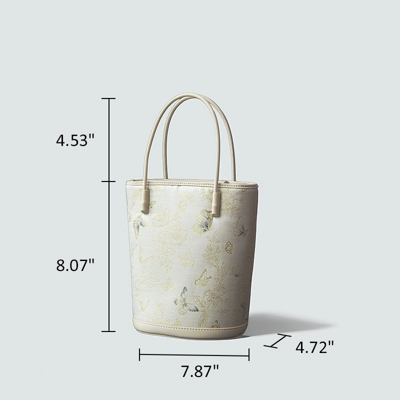 Luxury Silk Bucket Bag for Women Song Brocade Leather Crossbody Handbag