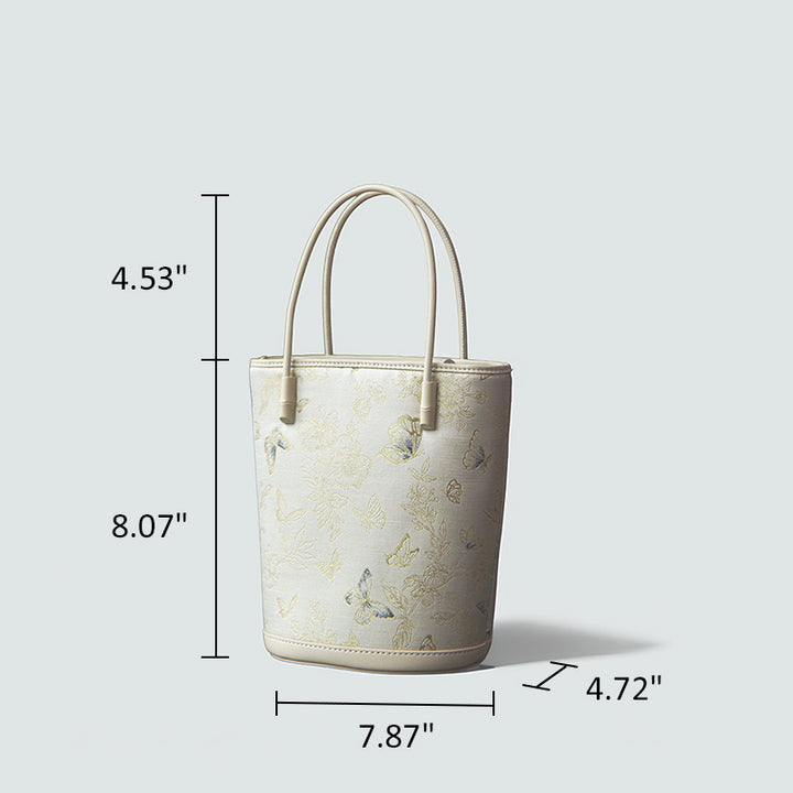 Luxury Silk Bucket Bag for Women Song Brocade Leather Crossbody Handbag