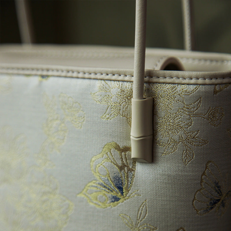 Luxury Silk Bucket Bag for Women Song Brocade Leather Crossbody Handbag