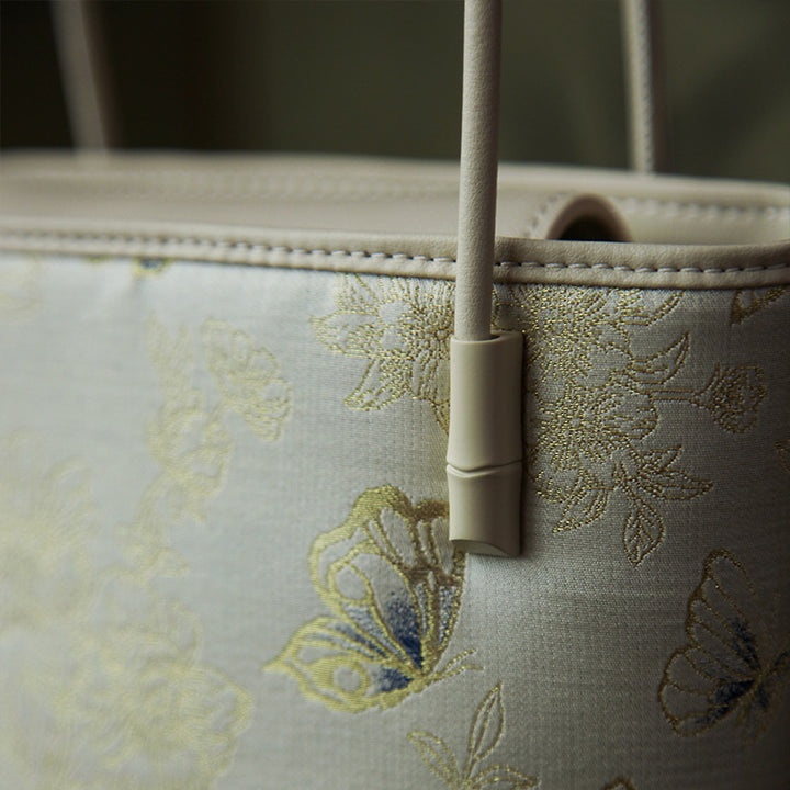Luxury Silk Bucket Bag for Women Song Brocade Leather Crossbody Handbag