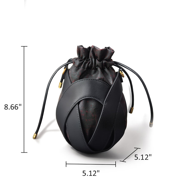 Mulberry Silk Drawstring Bucket Bag Xiangyunsha Leather Crossbody Handbag for Women