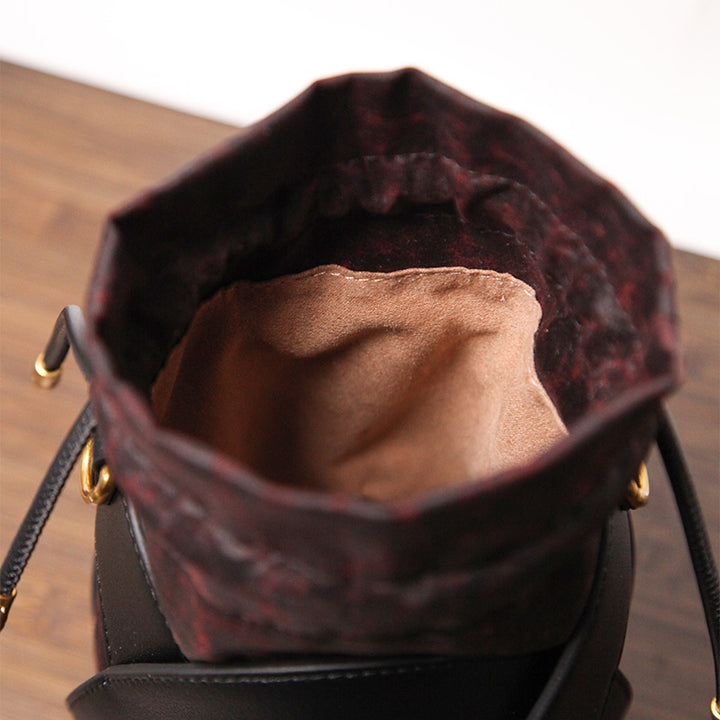 Mulberry Silk Drawstring Bucket Bag Xiangyunsha Leather Crossbody Handbag for Women