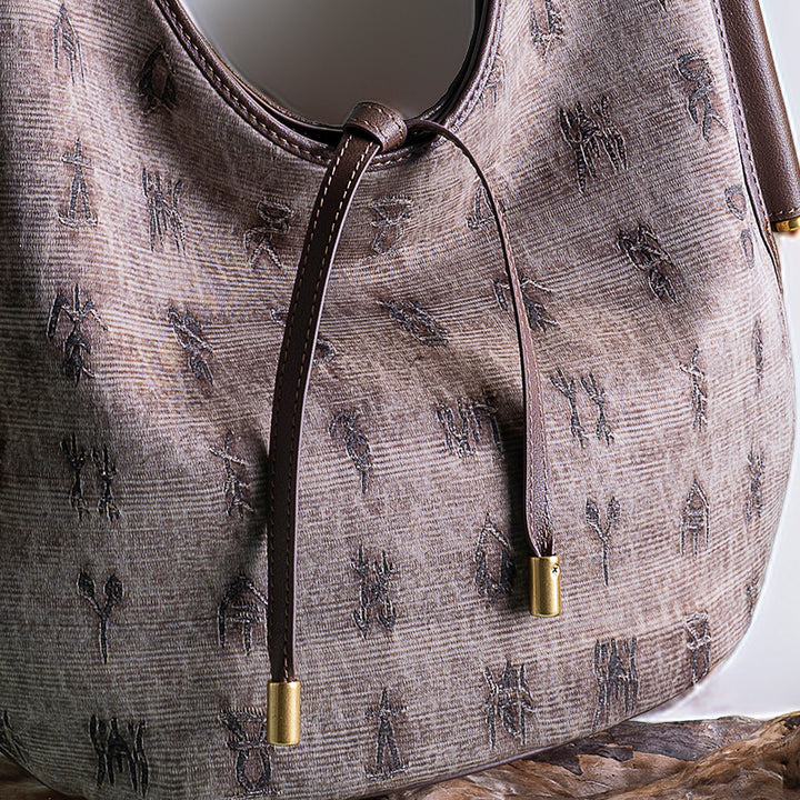 Mulberry Silk Hobo Bag Chinese Chinoiserie Shoulder Bag with Cowhide Leather
