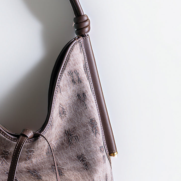 Mulberry Silk Hobo Bag Chinese Chinoiserie Shoulder Bag with Cowhide Leather