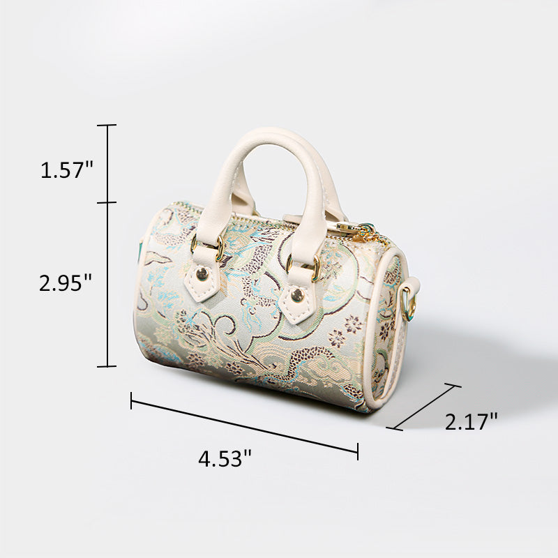 Mulberry Silk Mini Barrel Bag Chinese Style Crossbody &amp; Top Handle Handbag