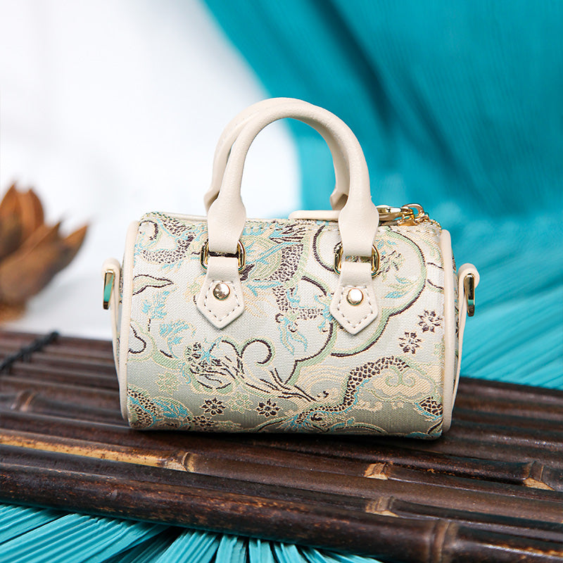Mulberry Silk Mini Barrel Bag Chinese Style Crossbody &amp; Top Handle Handbag