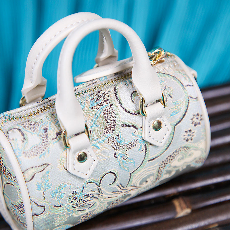Mulberry Silk Mini Barrel Bag Chinese Style Crossbody &amp; Top Handle Handbag