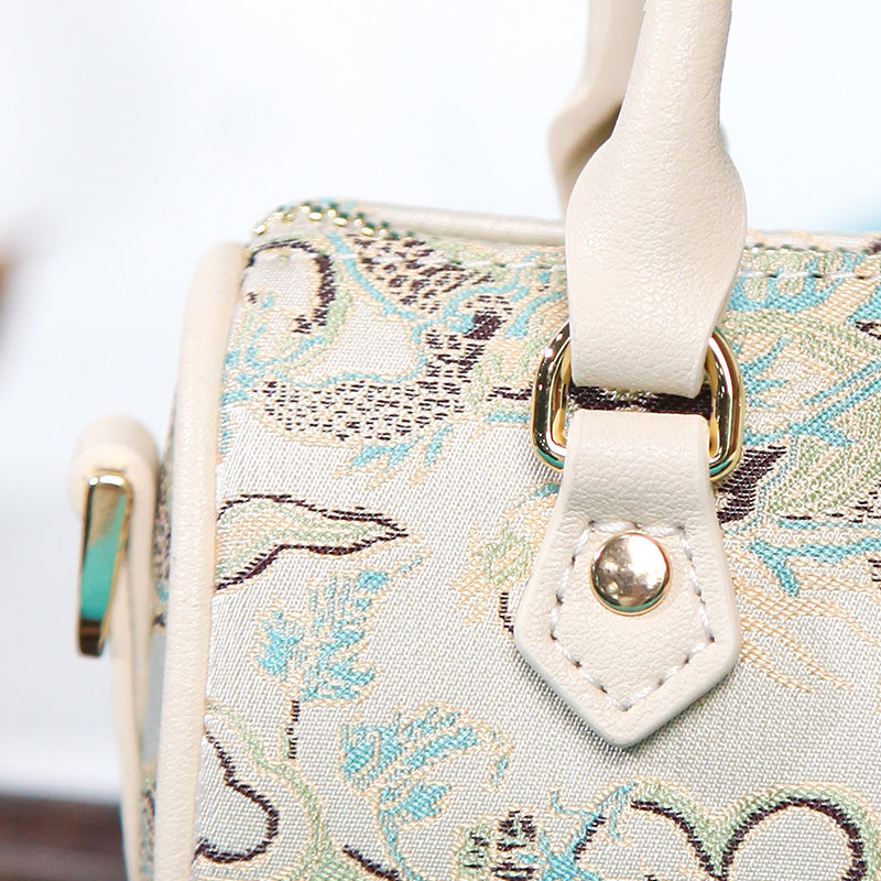 Mulberry Silk Mini Barrel Bag Chinese Style Crossbody &amp; Top Handle Handbag