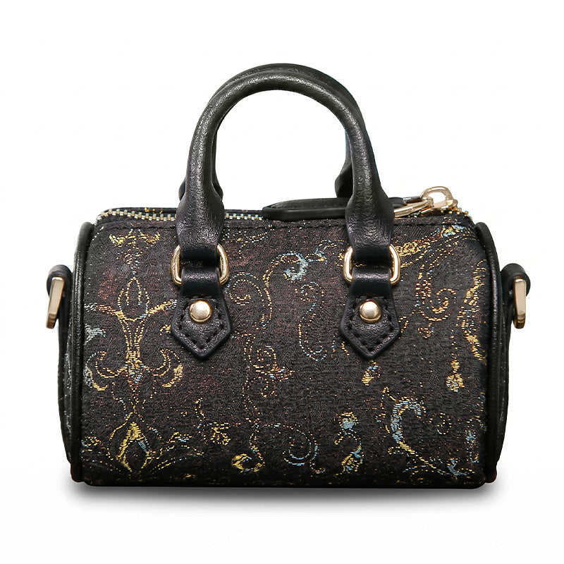 Mulberry Silk Mini Barrel Bag Chinese Style Crossbody &amp; Top Handle Handbag