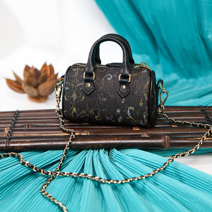 Mulberry Silk Mini Barrel Bag Chinese Style Crossbody &amp; Top Handle Handbag