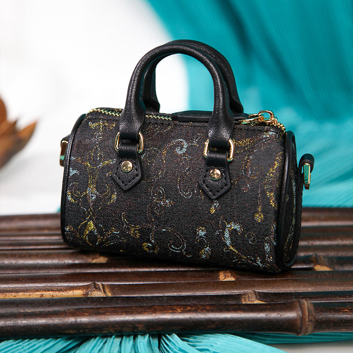 Mulberry Silk Mini Barrel Bag Chinese Style Crossbody &amp; Top Handle Handbag