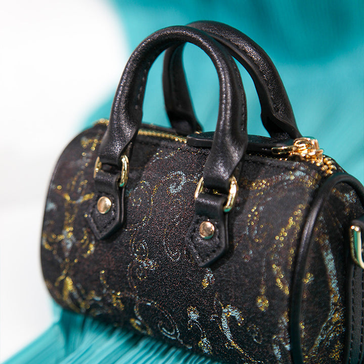 Mulberry Silk Mini Barrel Bag Chinese Style Crossbody &amp; Top Handle Handbag