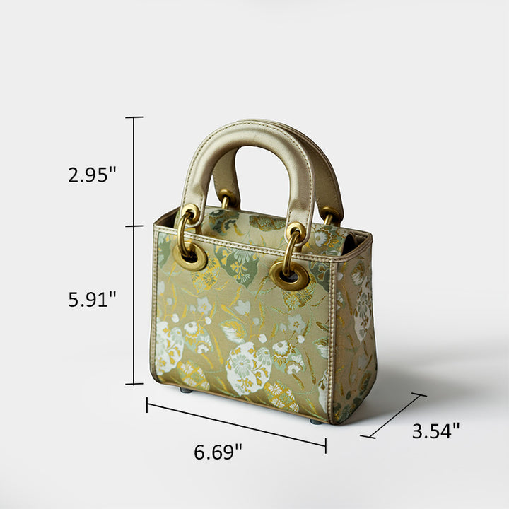 Mulberry Silk Song Brocade Top Handle Bag Chinese Jacquard Structured Handbag