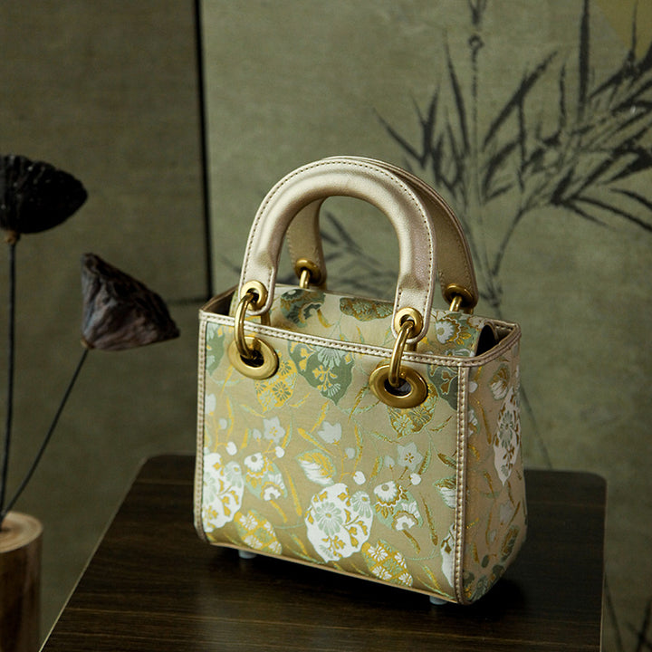 Mulberry Silk Song Brocade Top Handle Bag Chinese Jacquard Structured Handbag