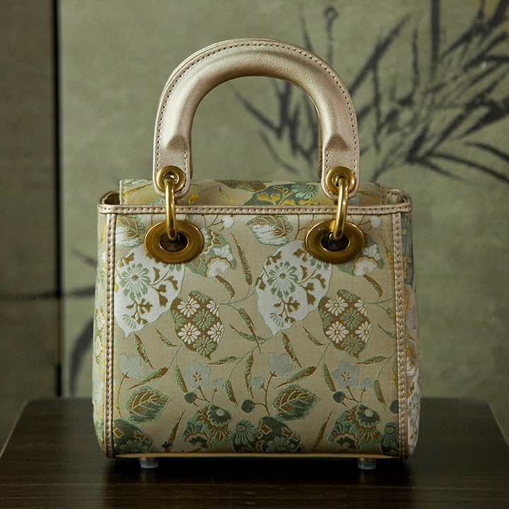 Mulberry Silk Song Brocade Top Handle Bag Chinese Jacquard Structured Handbag