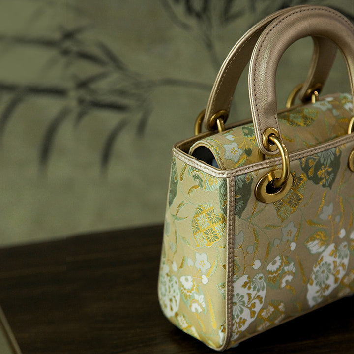 Mulberry Silk Song Brocade Top Handle Bag Chinese Jacquard Structured Handbag