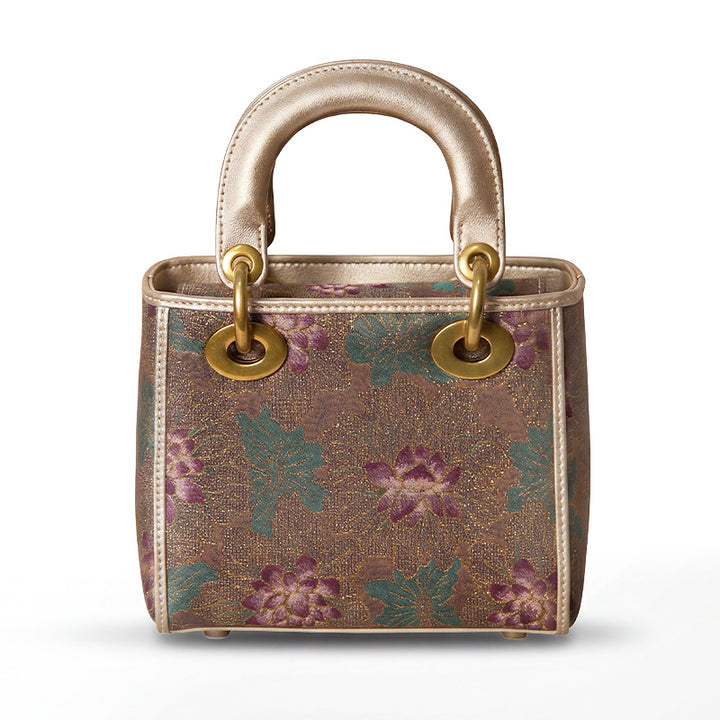 Mulberry Silk Song Brocade Top Handle Bag Chinese Jacquard Structured Handbag