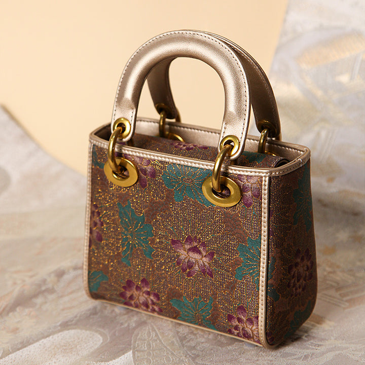 Mulberry Silk Song Brocade Top Handle Bag Chinese Jacquard Structured Handbag