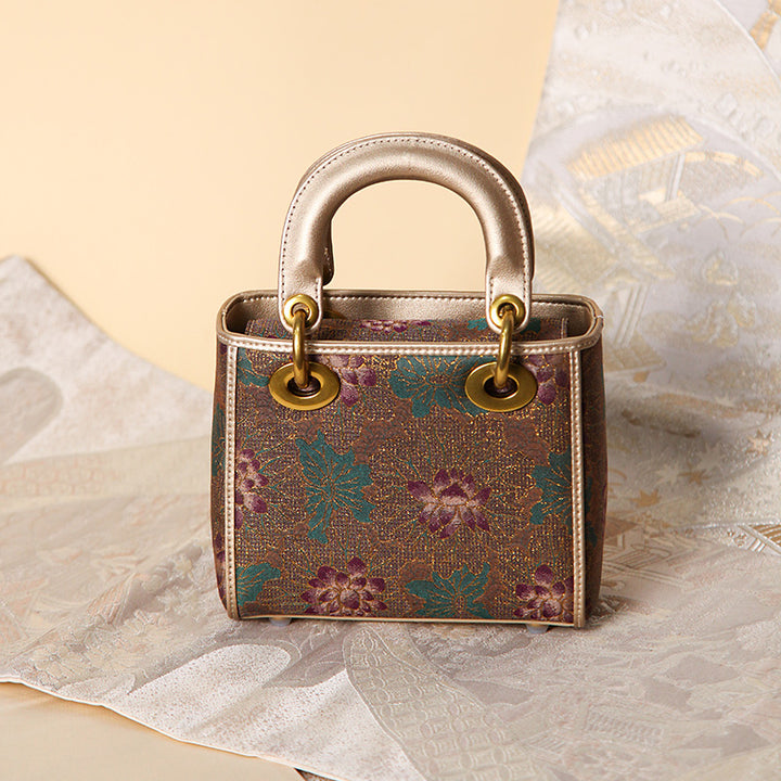 Mulberry Silk Song Brocade Top Handle Bag Chinese Jacquard Structured Handbag