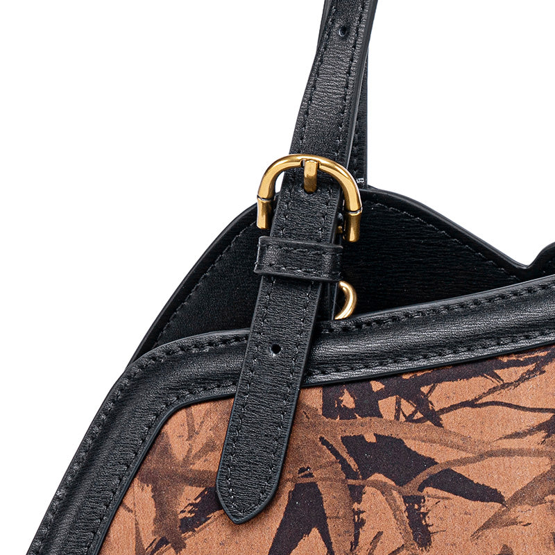 Mulberry Silk Top Handle Bag with Ink Bamboo Chinoiserie Design Mini Handbag for Women