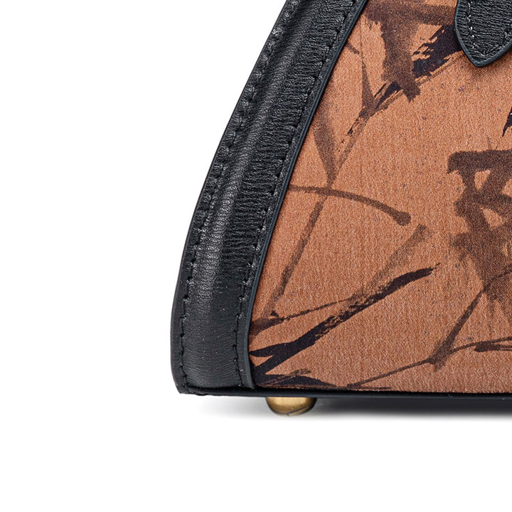 Mulberry Silk Top Handle Bag with Ink Bamboo Chinoiserie Design Mini Handbag for Women