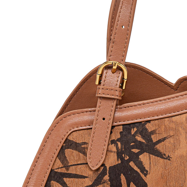 Mulberry Silk Top Handle Bag with Ink Bamboo Chinoiserie Design Mini Handbag for Women