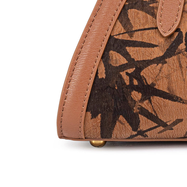 Mulberry Silk Top Handle Bag with Ink Bamboo Chinoiserie Design Mini Handbag for Women