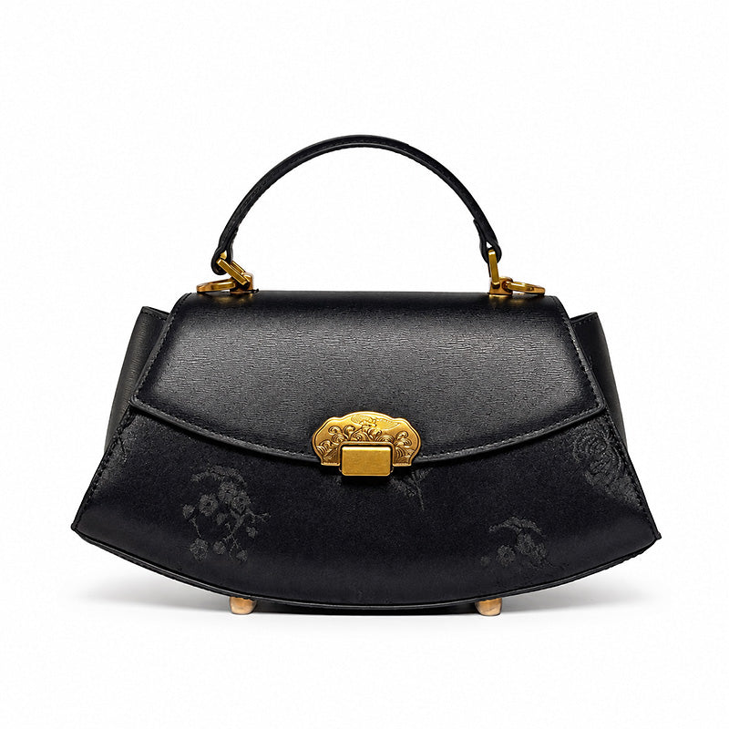 Mulberry Silk Top Handle Bag Chinese Brocade Structured Handbag for Women