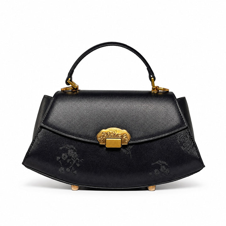 Mulberry Silk Top Handle Bag Chinese Brocade Structured Handbag for Women