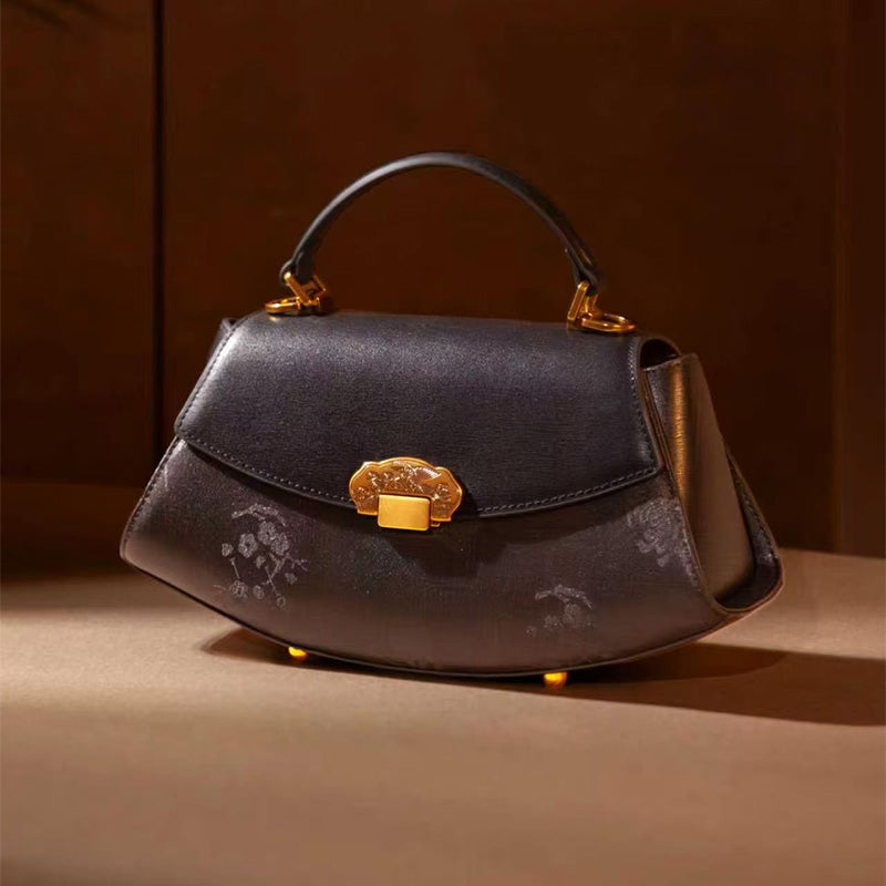 Mulberry Silk Top Handle Bag Chinese Brocade Structured Handbag for Women