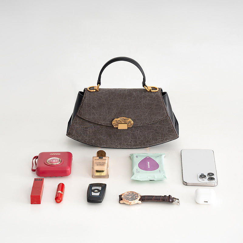 Mulberry Silk Top Handle Bag Chinese Brocade Structured Handbag for Women